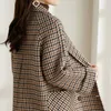 Kvinnors kostymer 2024 Woolen Coat Vintage Houndstooth Blazer Women Fall Fashion Slim Plaid Suit Löst lyxdesign Double Breasted Jacket D42