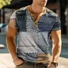 Men's T-Shirts Summer Color Block Vintage Henley Shirts Patchwork 3D Print Mens Casual Button-Down Short Sleeve T Shirt Man Tees Tops Clothing 2445