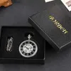 Pocket Watches Silver Engraved Hand Wind Mechanical Pocket For Men Women Vintage Steampunk Fob Skeleton Male Roman Numerals Gift L240402