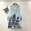 Frauen Landebahn Kleider O Hals Langarm gedruckt Mode High Street Casual Mini Vestidos