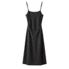 Casual Dresses Cotton Sling For Women Summer Female O Neck Sleeveless stor storlek 4xl Slim Pleat Black A Line Mid-Length Vestido