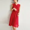 Casual Dresses Pure Silk Dress For Women V-Neck Sleeveless Slim Waist Lace Up Solid Color Mulberry Crepe De Chine FS2311