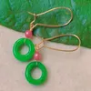 Dangle Earrings 12-13mm Natural Green Jadeite Pink Ruby Beads Gold Ear Hook Platinum Unisex Office Custom Wedding Children Art Chandelier