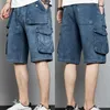 Hommes en boucles amples en vrac streetwear long 34 cargo poche bermuda mâle multiple denim 240328