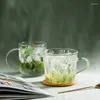 Weingläser 1PCS kreatives Grasdruckglas Kaffeetasse Home Office Getränke Hitzefantaste Frühstück Latte Milk Tea Tasse Schüssel Geschenk 450 ml