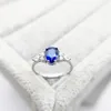 Cluster Rings S925 Sterling Silver European och American Retro Water Drop Sapphire All-Match Temperament Ladies Ring
