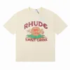 Rhude Tシャツデザイナーファッション服ティーヒップホップパラキートロングテールオウムプリントハイストリートカジュアル用途半袖Tシャツメンメンズストリートウェア62