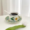 Tasses Saucers Tulip rétro Espresso tasse et soucoupe Set Céramique Haute valeur Ins Small Peeted Home Afternoon Thé