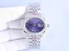 Women039s watch purple round dial 36mm diamond time mark magnifying calendar waterproof scratch resistant blue crystal folding 8937174