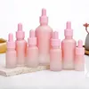 Bouteille en verre givrée de 5 ml-50 ml avec hotteuse à pipette, bouteilles d'huile essentielle rose, bouteille d'emballage à essence cosmétique