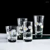 Wine Glasses Japanese Hand-painted Small Chrysanthemum Hammer Cup Transparent Heat-resistant Water Home Men And Women Juice Drink