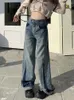 Frauen Jeans getäfelte Frauen hohe taillierte in voller Länge in voller Länge mit hohen Beinhosen Taschen Designer Streetwear Vintage gewaschene Hose