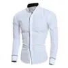 Heren Slim Fit Shirt Classic Solid Simple Standing Neck Gepersonaliseerde Splitte bodem veelzijdige casual top 240322