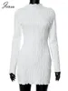 Robes décontractées joskaa tricot à rayures blanches robes femme hipster o cou à manches longues de carrosserie Mini 2024 Spring Vintage Streetwear
