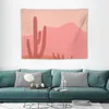 Gobeliny pastelowe różowe pustynne krajobraz kaktus sylwetki górskie kolory monochromaty