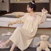 Home Clothing Women Pajamas Spring And Autumn Cotton Long-Sleeved Nightgown Dress Cute Sweet Strawberries Homewear Gril One-Piece Floral