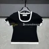 Kontrastfarbe T -Shirt Frauen u Hals Tees Designer Buchstabe T -Shirts Kurzarm Elastizier Tee