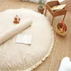 Baby Brike Pad Pad Cotton Round Infant Rastrelling Blanket Color Solid Playmat Hairball Carpet Tapete de piso crianças Crianças Decoração 240322