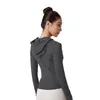 LL Women Yoga Jacket Body-Huging-Yoga-Anzug mit Kapuzenkapitalanzug hoher elastischer, schnell trocknender schlanker Strickjacken mit Ärmeln Yoga Mantel