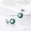 Studörhängen för kvinnor Real 925 Sterling Sier Flower Fashion Jewelry Emerald With Diamond Engagement Gift Drop Delivery DHPMV