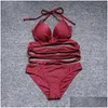 Frauen Badebekleidung Womens 5 Farben Bikini y Solid Cross Verband hohlhalter Badeanzug Frauen Bikinis Set Badeanzug Drop Lieferung App DH5VP