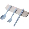 3pcs/set Travel Cutlery Portable Cutlery Box Japan Style Wheat Straw Spoon Chopstick Fork Student Dinnerware Sets Kitchen Tablew