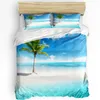 Set di biancheria da letto Palm albero spiaggia blu cielo blu nuvole 3pc set per letto a doppio letto per tessile copripiumino.