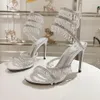 Kristallamp stiletto hiel sandalen voor damesschoen Rene Caovilla Cleo Rhinestone bezaaid slang stras schoenen luxe ontwerpers 9,5 cm hoge hakken sandaal met doos