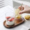 Vinglas 2st Transparent kaffekopp Dricka cocktail Vertikal rand värmebeständig glassmjölksaftkoppar Drinkware