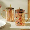 Copos de vinho 900 ml Kawaii Strawberry Glass de água de vidro de grande capacidade Copo caneca portátil com tampa de palha de palha chá leite chá