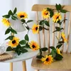 Dekorative Blumen 1pcs künstliche Sonnenblumen Vine gefälschte Girlande Schnur für Innenräume Schlafzimmer Urlaub Garten Hochzeits Geburtstag Party Tischdekoration