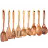 Dinnerware Sets 9PC Wooden Kitchen Utensil Set Teak Spoon For Cooking Non-Stick Utensils