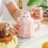 Tasses 400 ml de dessin animé tasse en céramique avec couvercle et cuillère créative mignon café thé millier tasse de petit déjeuner