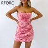 Casual Dresses 2024 Women Strapless Three Dimensional Floral Decoration Sexy Sweety Mini Party Dress