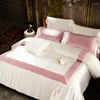 Bettwäsche Sets 22mm Maulbeer Seiden Premium Pink White Patchwork BeddingSet Spitzenkante Buttons Duvet Cover Cool atmungsaktiv