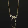 Designermärke TIFFAYS 925 Sterling Silver Liten Fresh Bow Knot Full Diamond Necklace Fashion Gold Plated Collar Chain Star Samma gåva