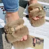 Slippers Station Europeia Luxo feminino Luxo natural Real Mink Hair Fashion Bow Sandals mole ousada Fall 2024