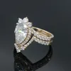 Gratis frakt Fina smycken 14K massiv gul guldpäron diamantförlovningsring 2,5 ct vit bröllopsuppsättning ring