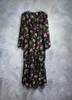 2024 Платье весна и осень Новый Черный V-обратный стиль Slim Fit, стройный и фрагментированный шнурок с цветом