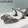 Chaussures habillées paillettes argentées talons cristallins pour femmes une sangle de boucle dames pompes bling rond