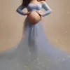 Vestido de maternidad de malla elegante para pografía con diseño de encaje de manga larga Po Shoot Y240326