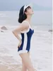 Damskie stroje kąpielowe damskie basen specjalny konserwatywny student jednoczęściowy strój kąpielowy żeński odcień brzuch Slim Slim Spa Solid Kolor Stripes