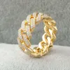 Hot Selling Iced Out Hip Hop Cuban Link Ring with k Gold and Loose Gemstone for Thick Cuban Chain Link Ring