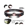 Acessórios de pesca portátil mini powerf led headlamp xpeaddcob USB Bateria de farol recarregável Bateria de cabeça à prova d'água lanterna de lanterna Cyc Dhwzc