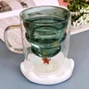 Wine Glasses 2024 Creative Christmas Mug Glass Tree Star Cup High Temperature Double Water Party Xmas Gifts With Lid