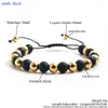 Strand MHS.Sun à la main en acier inoxydable 6 mm Gold Black Colors Bracelet Natural Tiger Eye Stone Adjustable Men Daily Bijoux