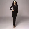Casual Dresses BOOFEENAA Elegant Patchwork Bodycon Dress Long Sleeve Slit Maxi White Black Women Clothes Fashion Trends 2024 C85-CZ31