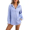 Frauenblusen sexy Langarm Shirt bequeme elegante Button Down Office Bluse Top mit strukturiertem Wellendesign für die Arbeit