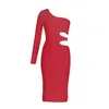 Vestidos casuais Sexy Lady 2024 Bandagem uma luva Hollow Out Cut Keen comprimento Red Spring Women Party Vestidos