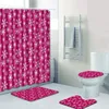 Bath Mats 4pcs Snowflakes Rose Dots Red Banyo Paspas Bathroom Carpet Toilet Mat Set Tapis Salle De Bain Alfombra Bano